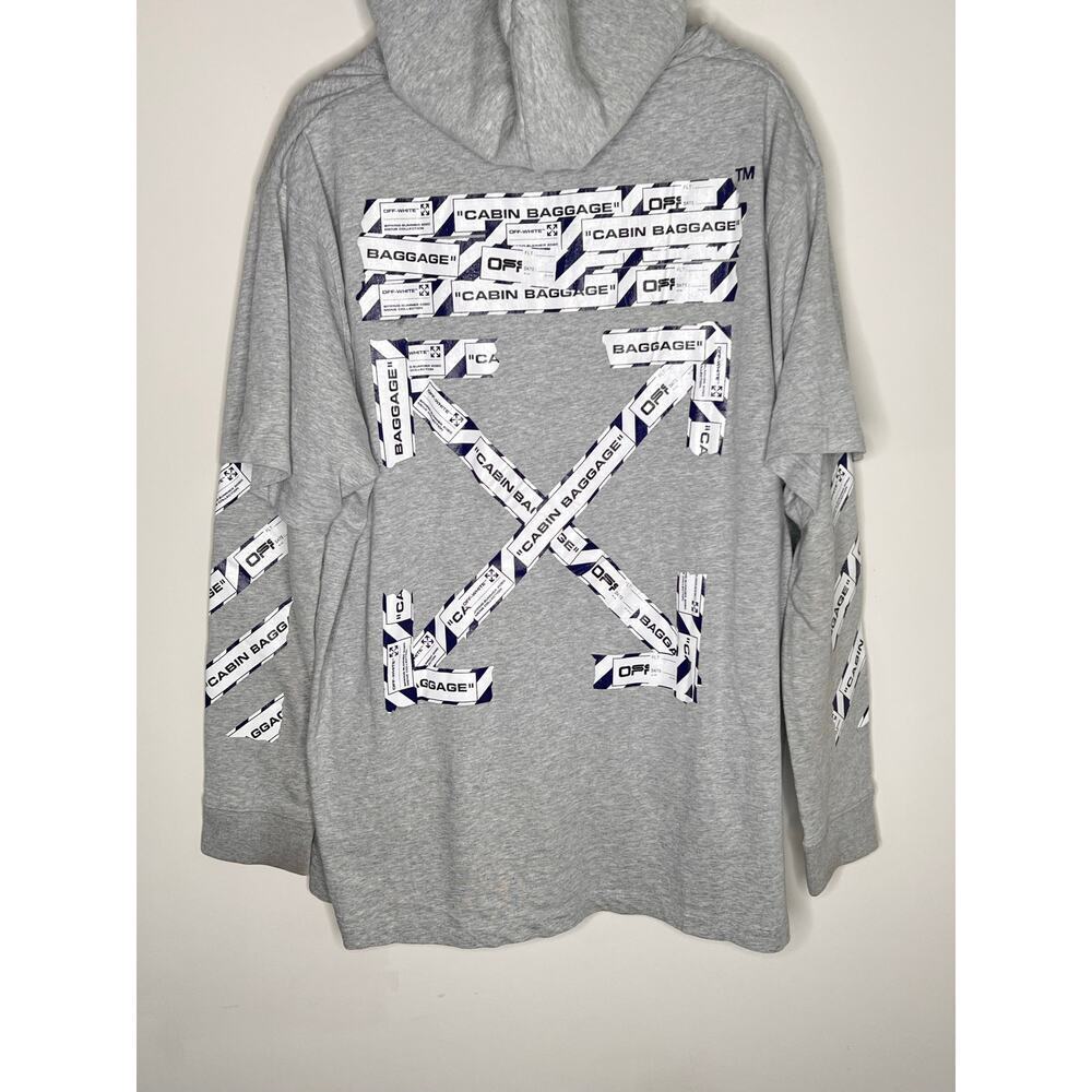 Off White 2013 Airport Tape Double Layered Tee Sweatshirt Melange Gray White L - Picture 8 of 15
